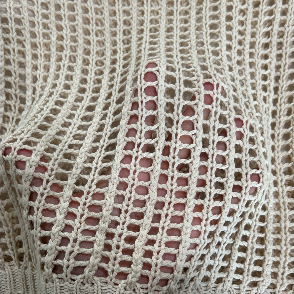 Beige Knit Short Sleeve Sweater - Picture 2 of 9
